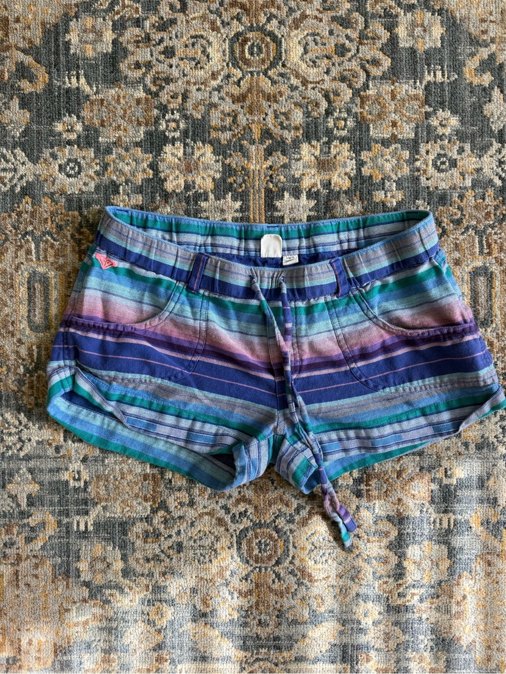 Vintage Roxy Striped Cotton Blend Women's Shorts - Multicolor